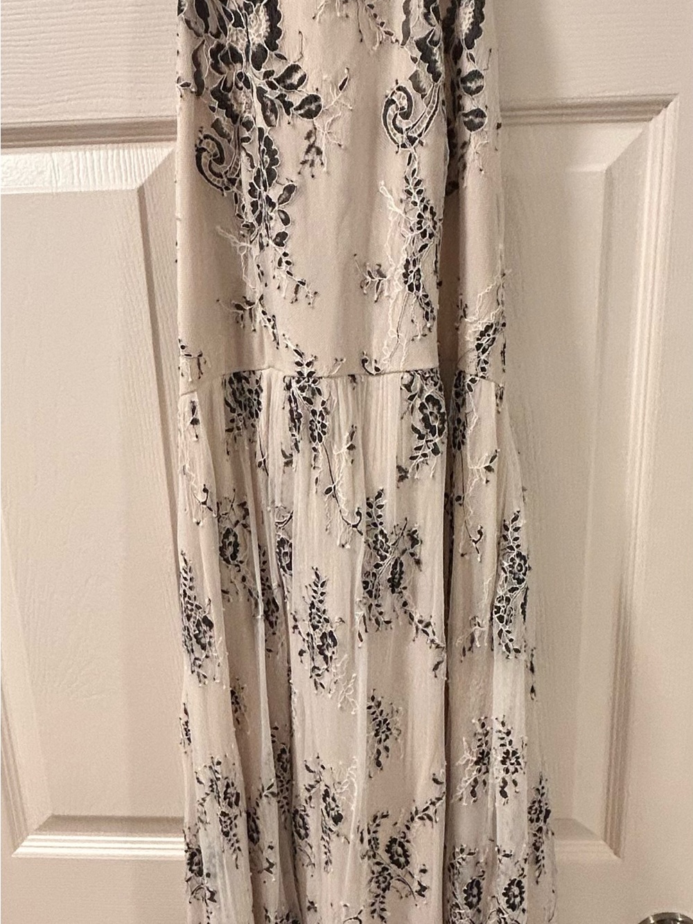 VENUS Cream Strapless Floral Maxi Dress with Black Print